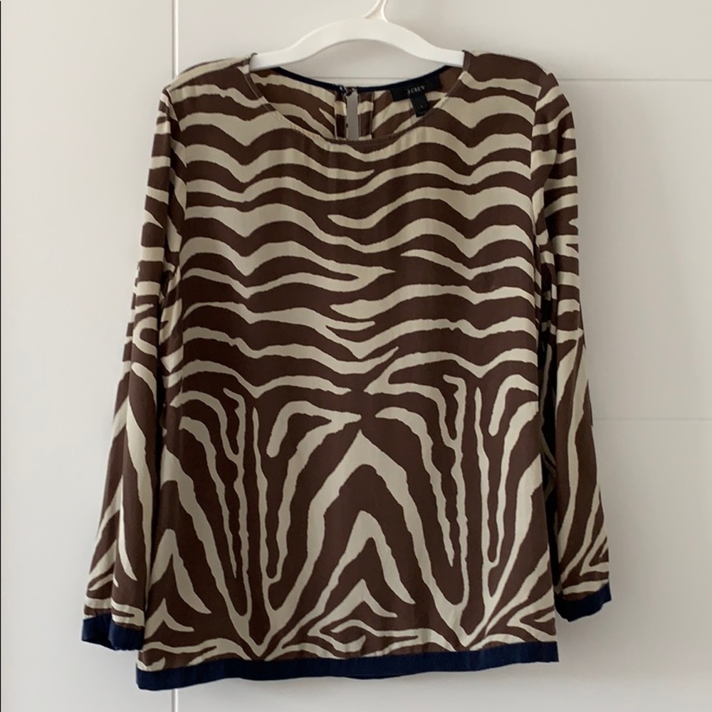 J crew brown & white pattern long sleeve blouse